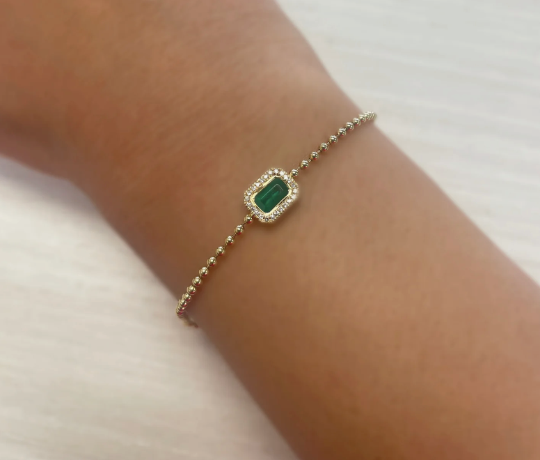 Emerald Gold and Diamond Beaded Bracelet