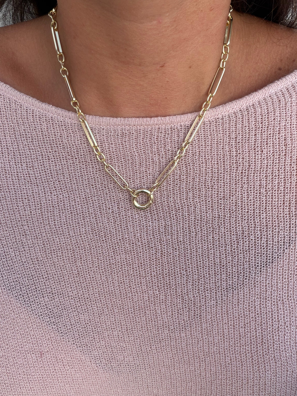 Paperclip Link Push Clasp Necklace