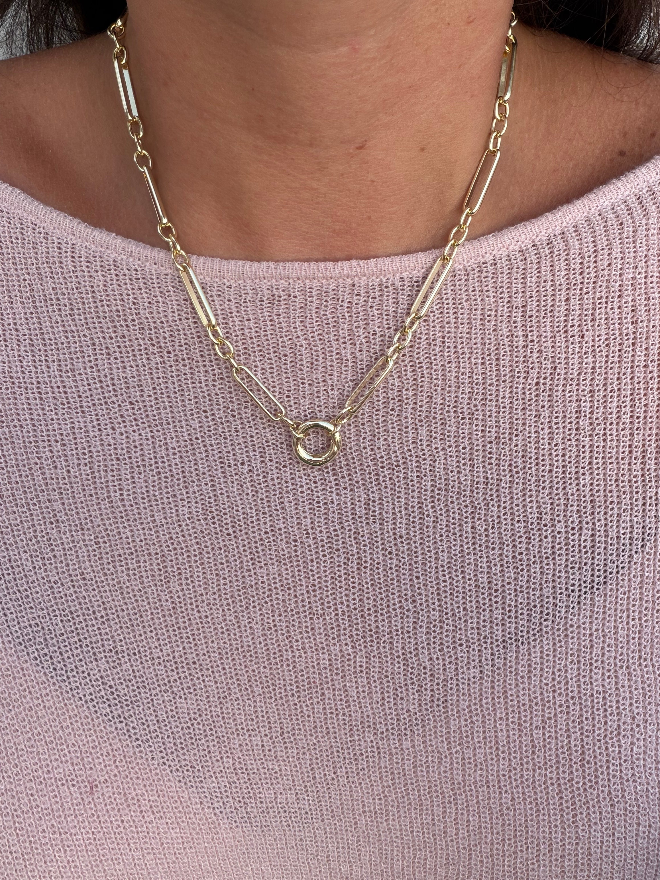 Paperclip Link Push Clasp Necklace