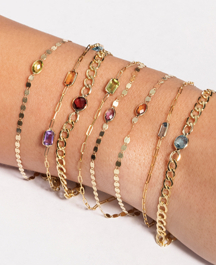 14k Gemstone Curb Chain Bracelet