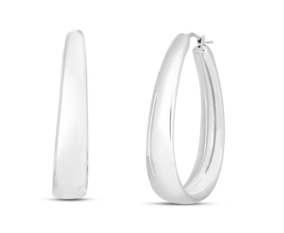 Silver Elongated Graduated Oval Hoops