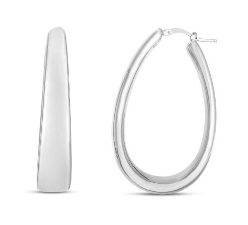 Silver Elongated Graduated Oval Hoops