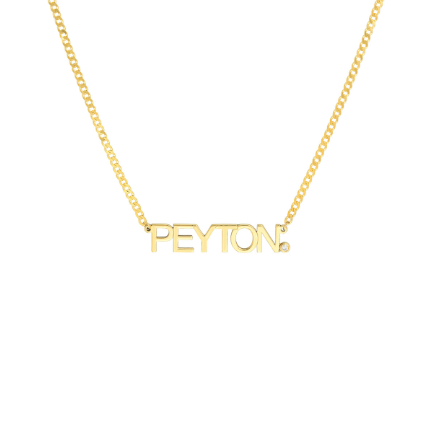 Block Nameplate Curb Chain Necklace with Diamond