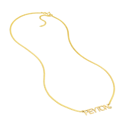 Block Nameplate Curb Chain Necklace with Diamond