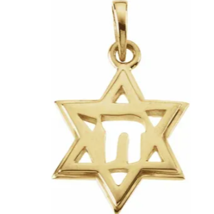 14k Gold Star of David and Chai Pendant