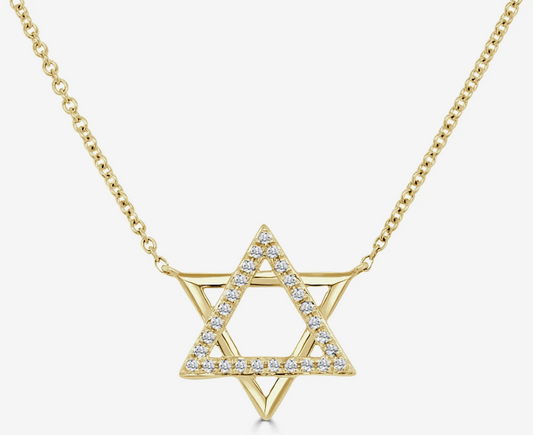 Gold and Diamond Star of David Necklace