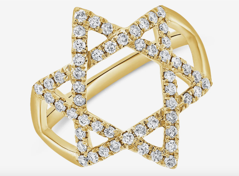 Gold and Diamond Star of David Ring