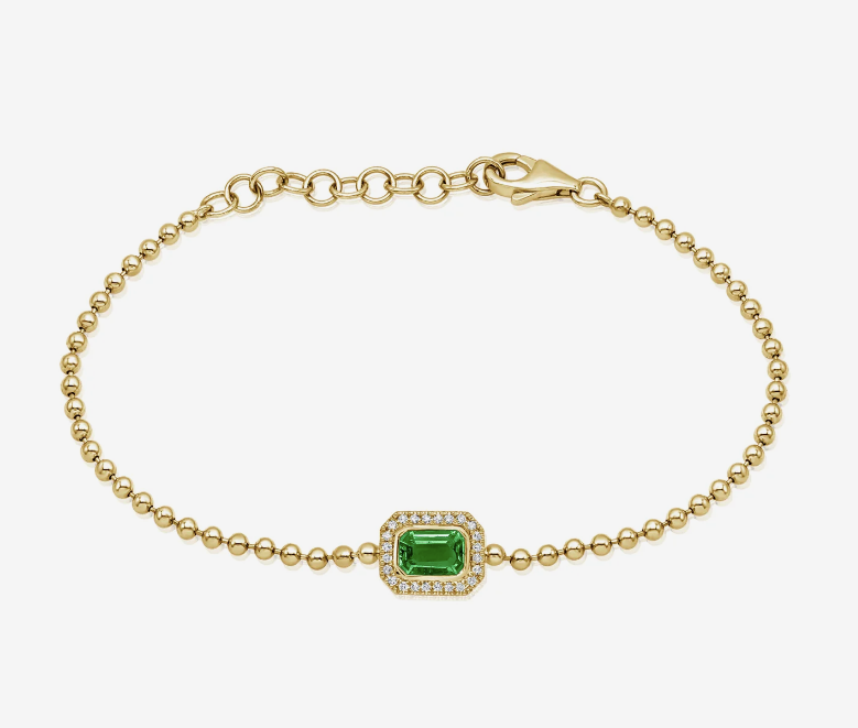 Emerald  Gold and Diamond Beaded Bracelet