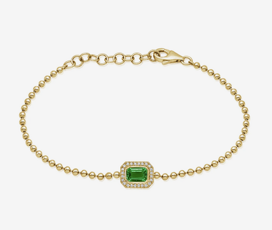 Emerald  Gold and Diamond Beaded Bracelet