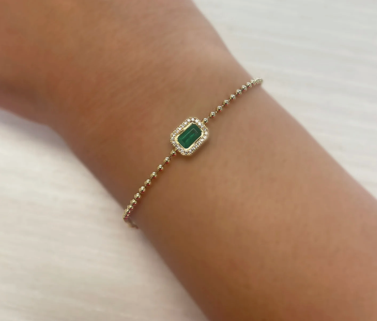 Emerald  Gold and Diamond Beaded Bracelet