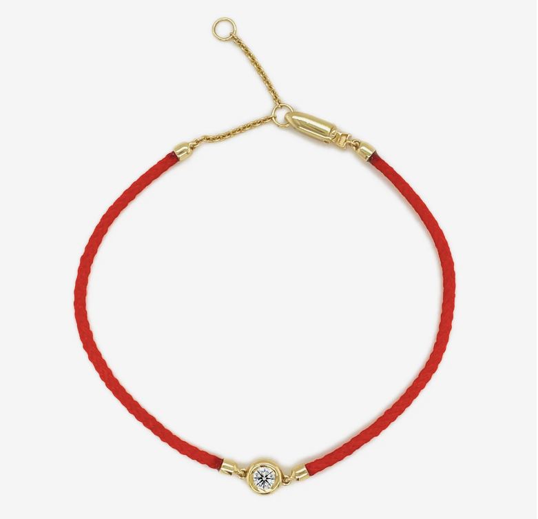 14k Gold and Diamond Red String Bracelet