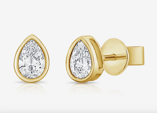 Gold Pear Diamond Bezel Studs