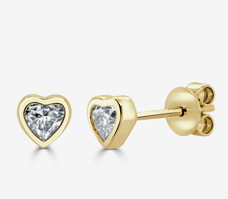 Gold Diamond Heart Bezel Stud