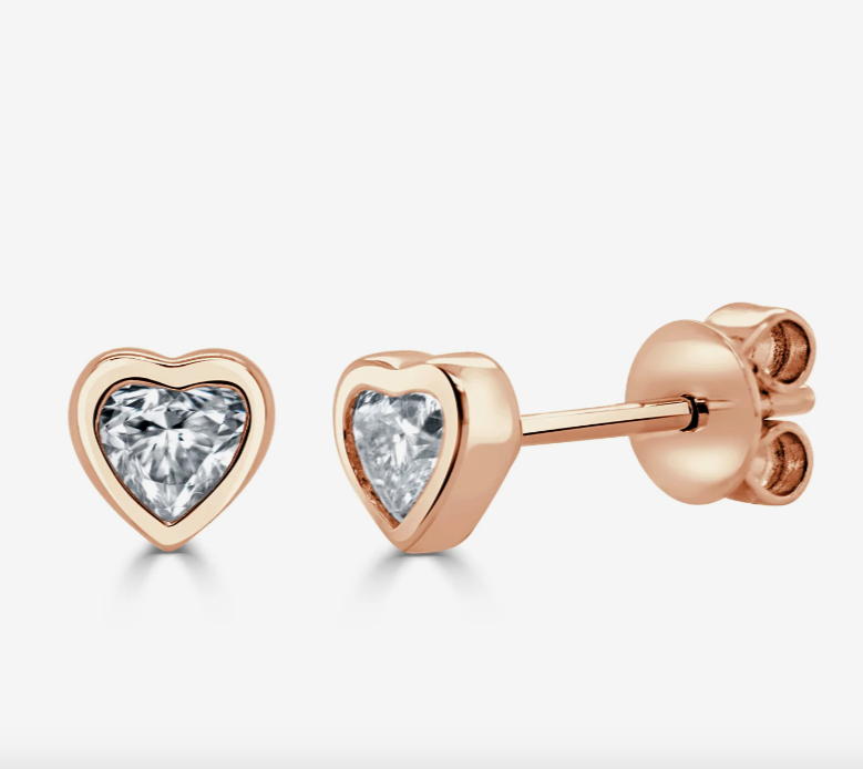 Gold Diamond Heart Bezel Stud