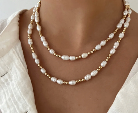Pearl and Gold Beaded Necklace