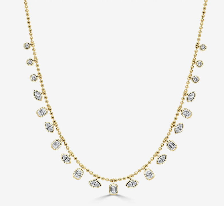 Diamond Multi-shape Bezel Beaded Necklace