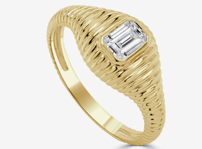 Emerald Cut Wave Ring