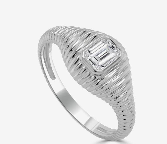 Emerald Cut Wave Ring
