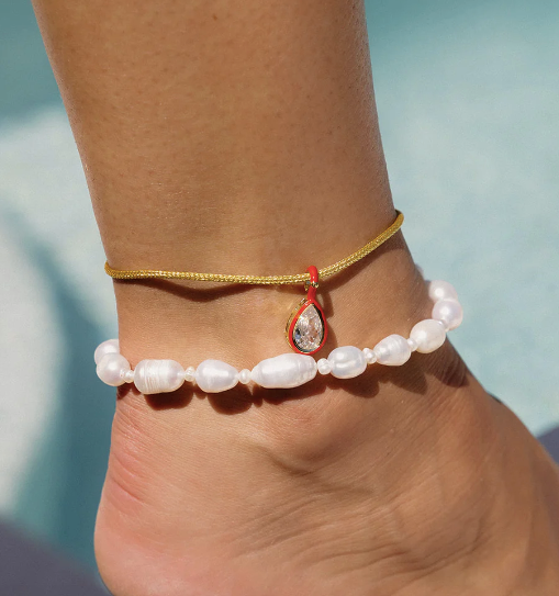 Enamel Pear Cord Anklet
