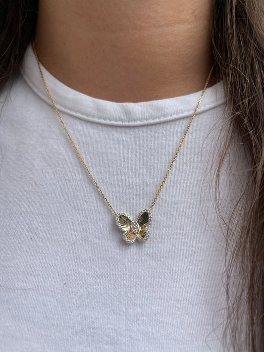 Faceted Diamond Butterfly Necklace