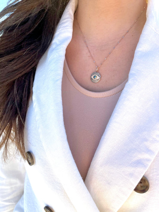 Multicolor Pave Diamond Evil Eye Pendant