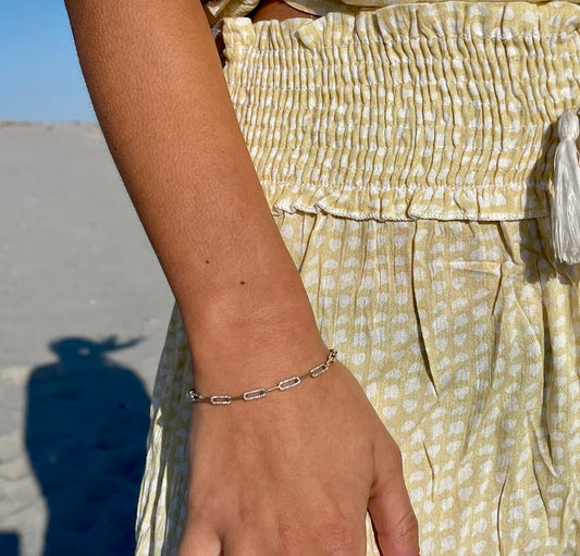 Pave Diamond & Gold Paper Clip Bracelet