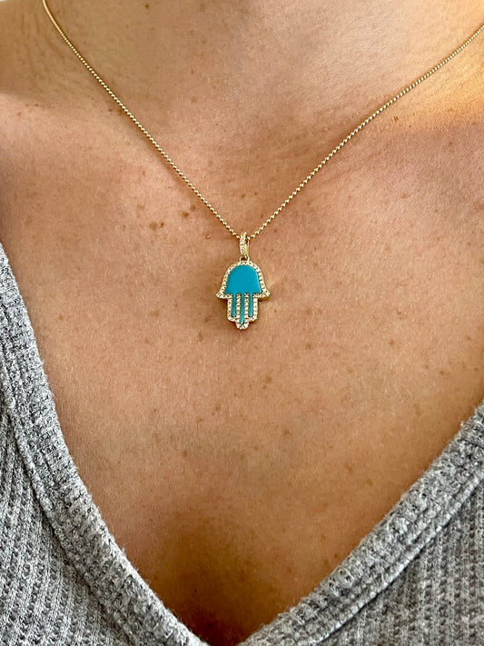 Turquoise and Diamond Hamsa Charm